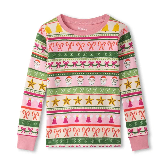 Hatley Fun Fair Isle Cotton Pajama Set - Pink