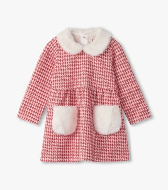 Hatley Houndstooth Fun Fur Trimed Dress - Red