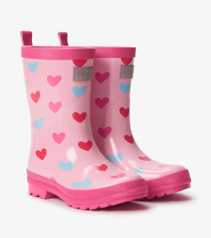 Hatley Shiny Rain Boots - Pink Hearts