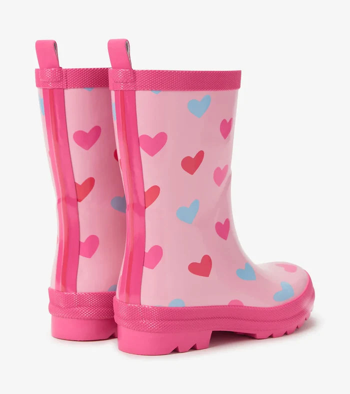 Hatley Shiny Rain Boots - Pink Hearts