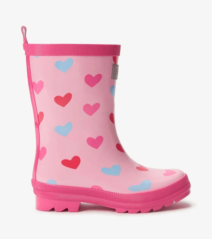 Hatley Shiny Rain Boots - Pink Hearts