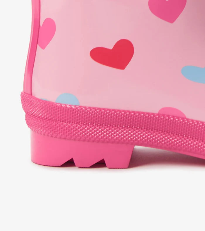 Hatley Shiny Rain Boots - Pink Hearts