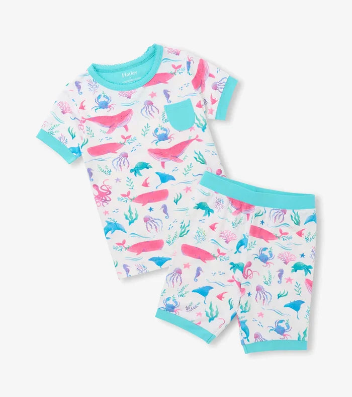 Hatley Short Sleeve Bamboo Pajama Set - Painted Sealife