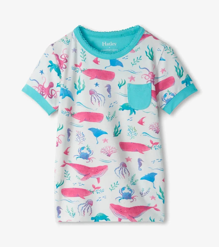 Hatley Short Sleeve Bamboo Pajama Set - Painted Sealife