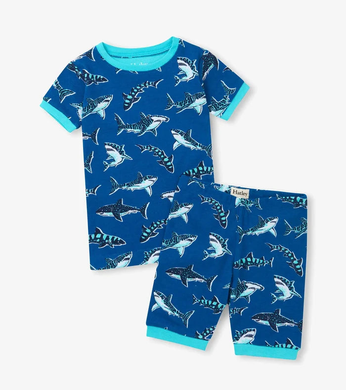 Hatley Short Sleeve Cotton Pajama Set - Patterned Sharks