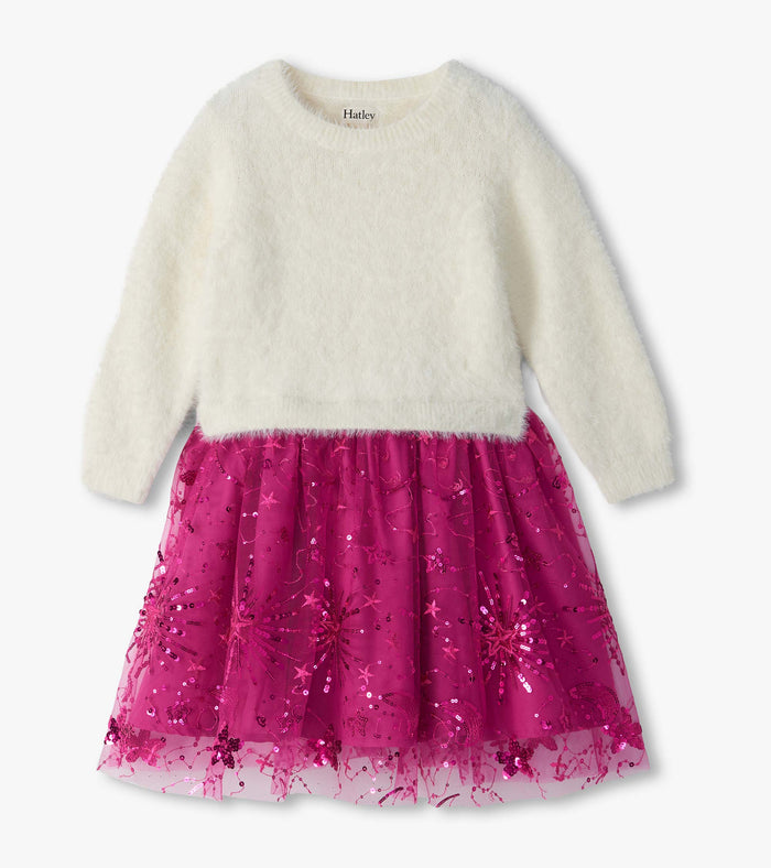 Hatley Starburst Sequins Fuzzy Mixed Dress