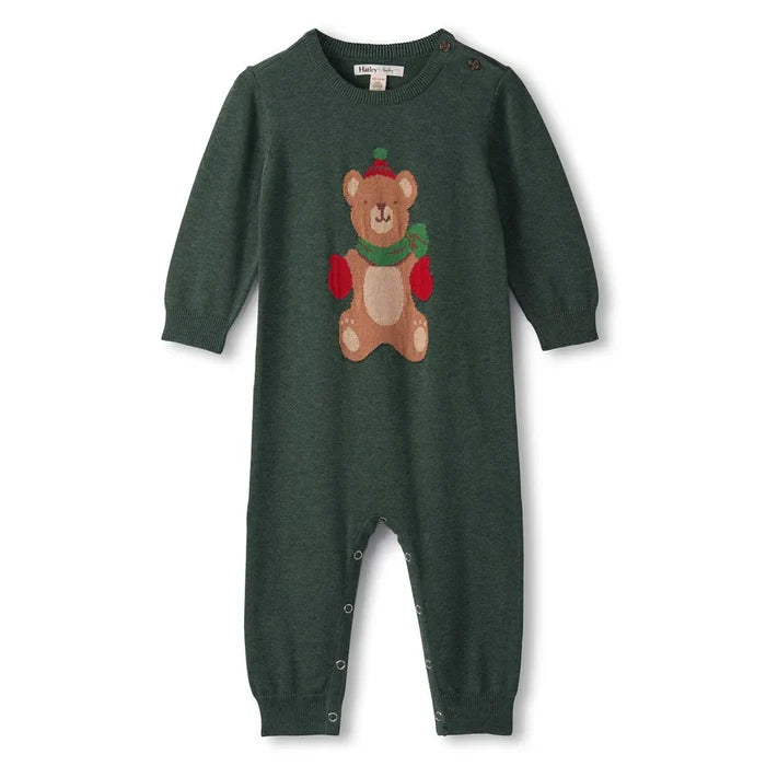 Hatley Teddy Bear Sweater Romper - Eden Green