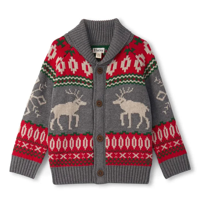 Hatley Winter Elk Shawl Collar Cardigan - Athletic Grey Melange