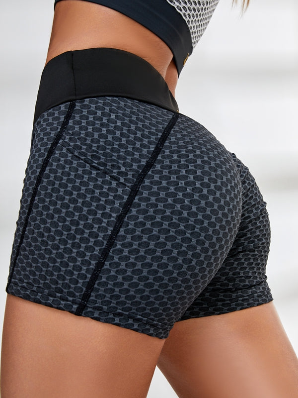 Honeycomb Pocket Peach Hip Spandex Gym Booty Shorts