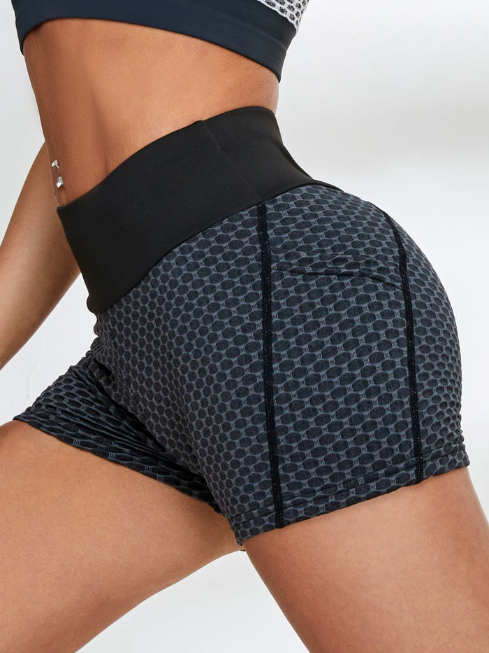 Honeycomb Pocket Peach Hip Spandex Gym Booty Shorts