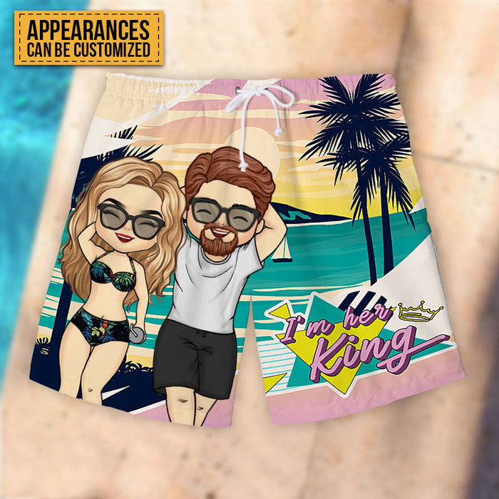 I Am Her King - Personalized Couple Beach Shorts - Matching Swimsuits For Couples - Gift For Couples, Husband Wife