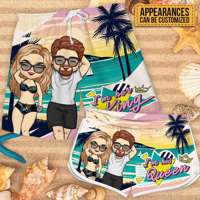 I Am Her King - Personalized Couple Beach Shorts - Matching Swimsuits For Couples - Gift For Couples, Husband Wife