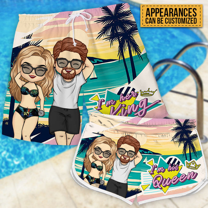 I Am Her King - Personalized Couple Beach Shorts - Matching Swimsuits For Couples - Gift For Couples, Husband Wife