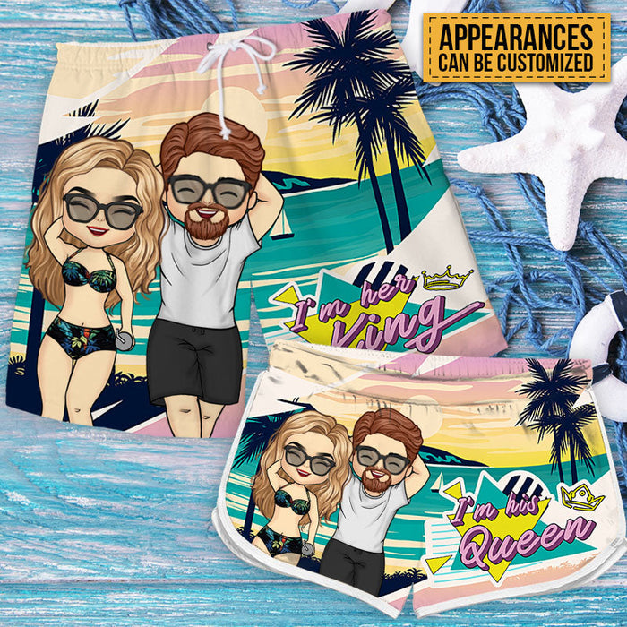 I Am Her King - Personalized Couple Beach Shorts - Matching Swimsuits For Couples - Gift For Couples, Husband Wife