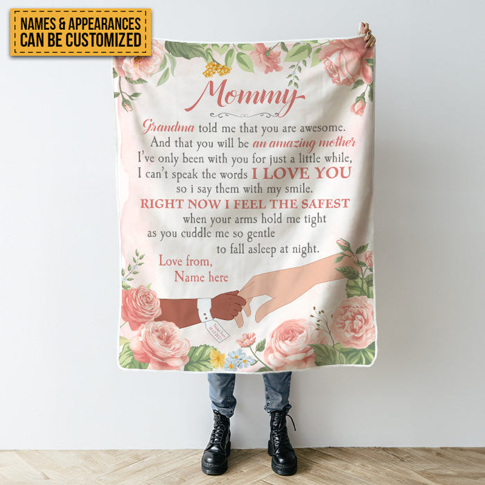 I Love You You Are Awesome Mommy - Family Personalized Custom Baby Blanket - Baby Shower Gift, Gift For First Mom