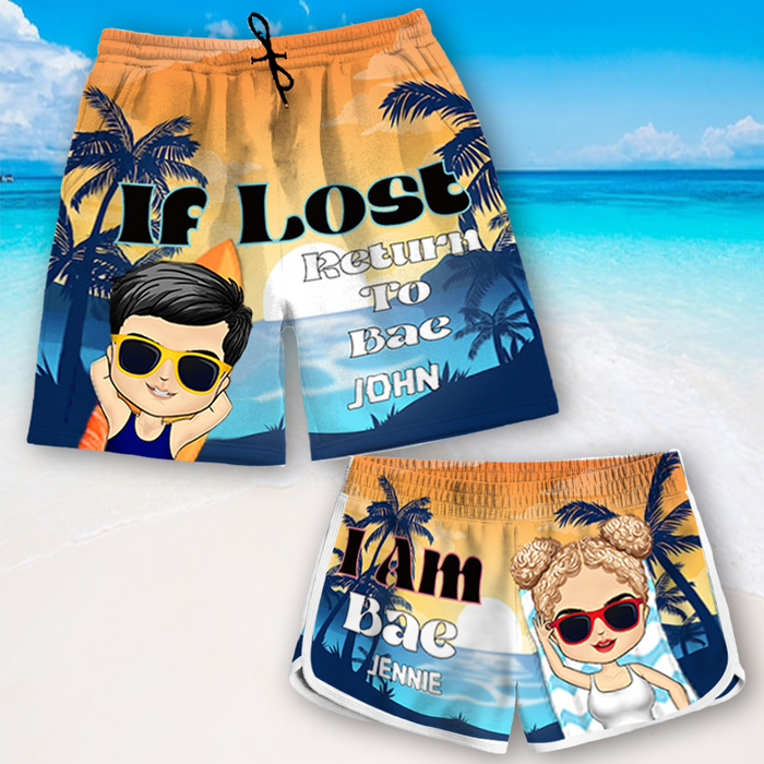 If Lost Return To Bae, I Am Bae -  Beach Shorts - Summer Vibe Shorts Gift For Couples Personalized Custom Beach Shorts