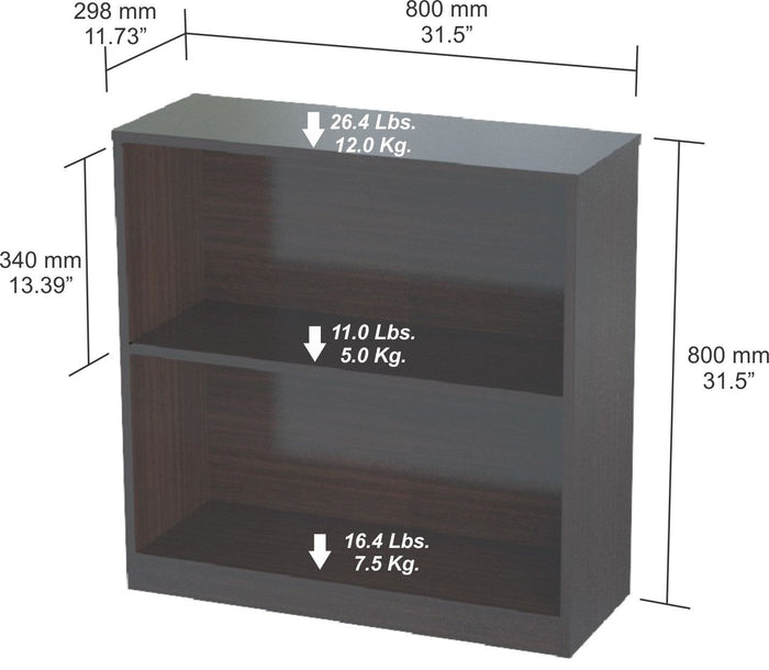 Inval Imported Modern Wooden 2-Shelf Bookcase/Hutch in Espresso
