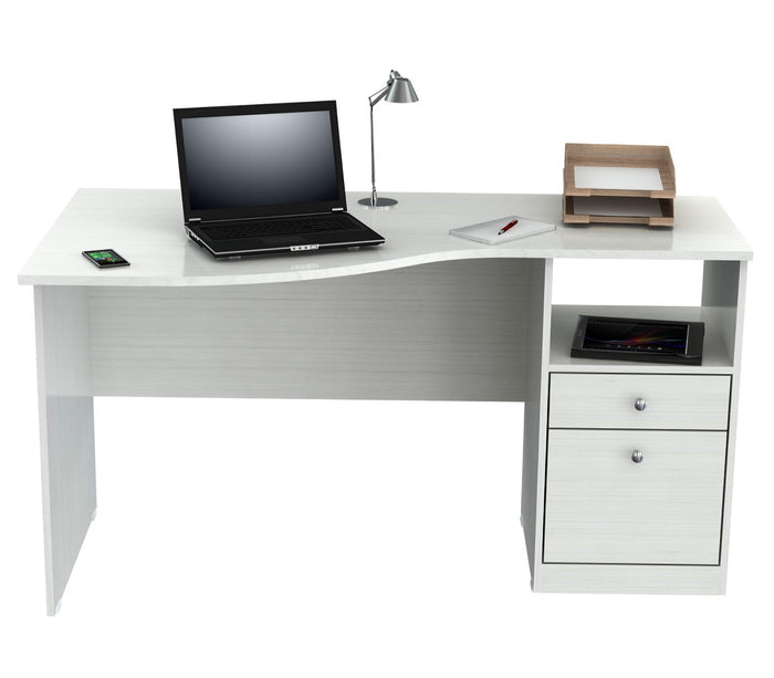 Inval Imported Wooden Modern Curved Top Computer Desk with Storage Drawers - White