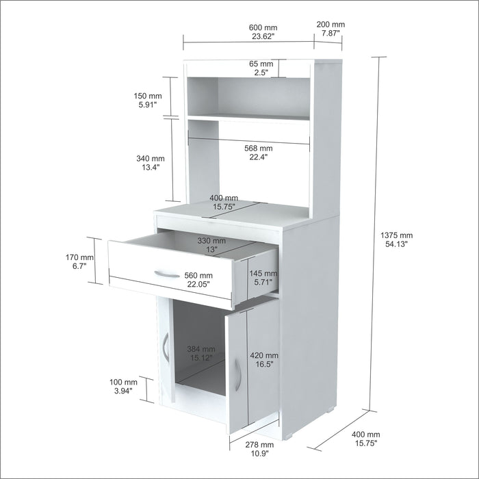 Inval Microwave Storage Cabinet - Laricina White
