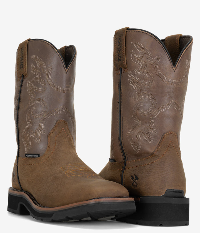 Iron Age Outlaw 10" Steel Toe Waterproof Square Toe Work Boot - Brown/Taupe