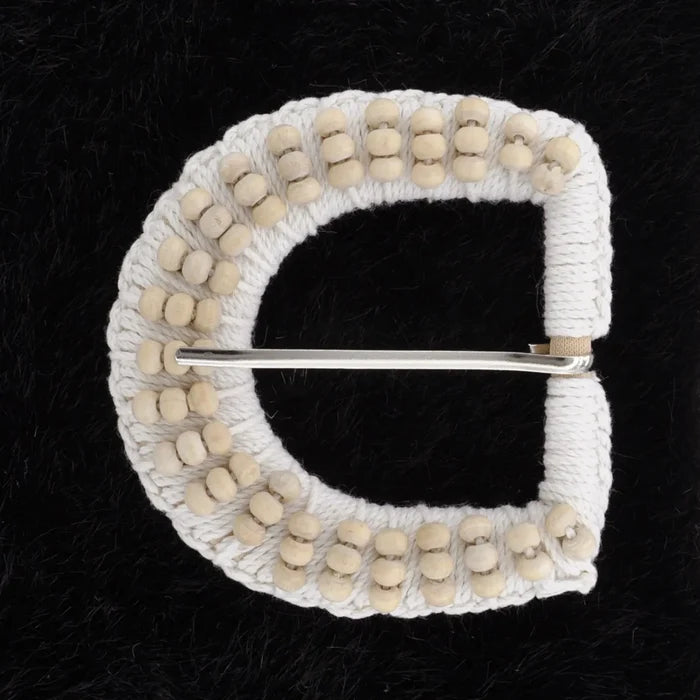 Ivory Beaded C & D Shape Buckle with Gold Finish