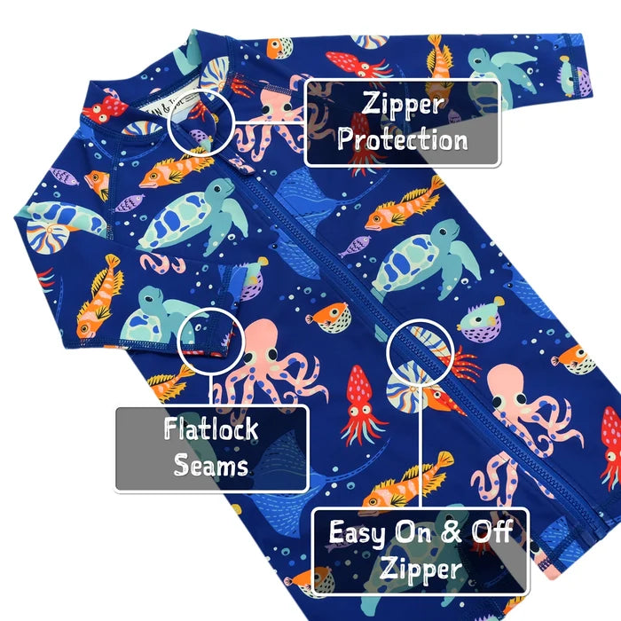 Jan & Jul Sun & Splash UV Jumpsuit - Navy Whale Tales