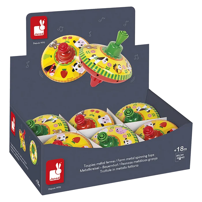 Janod Metal Spinning Top - Farm Animals Assorted