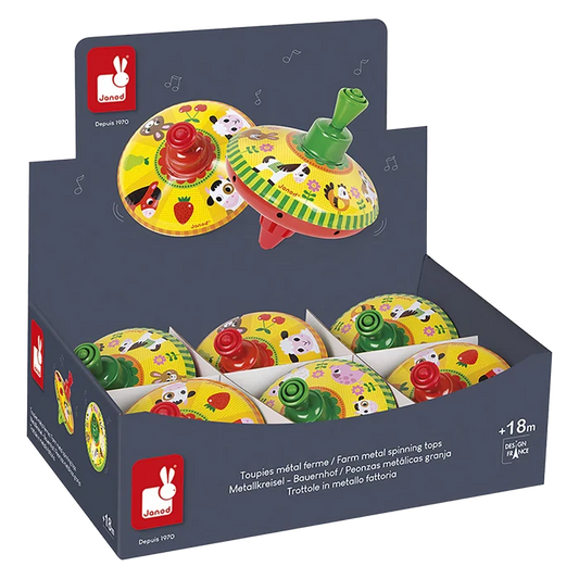 Janod Metal Spinning Top - Farm Animals Assorted