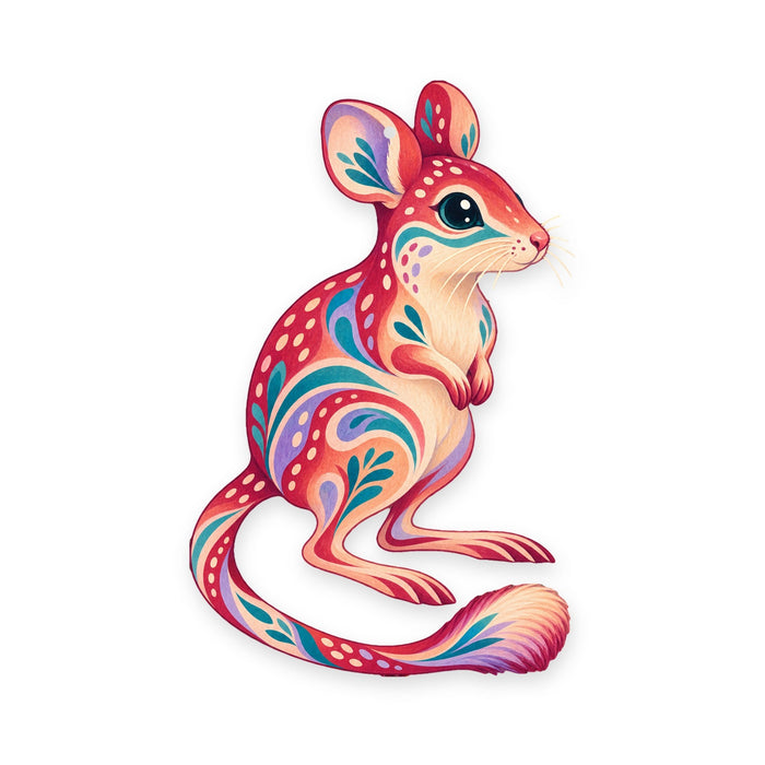 Kangaroo Rat folk art ornament O288 on white, laser-cut maple wood, made in USA