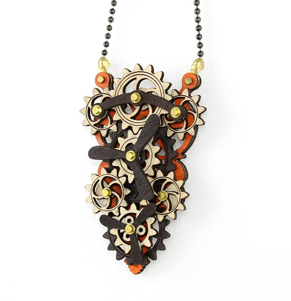 Kinetic piston propeller gear steampunk pendant necklace, second colorway, made in USA