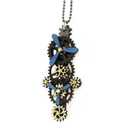 Kinetic vertical propeller gear steampunk pendant necklace, made in USA