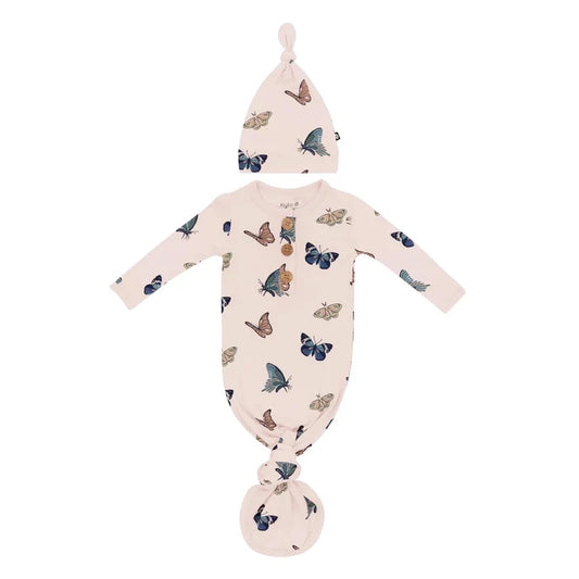 Kyte Baby Knotted Gown with Hat - Blush Butterfly