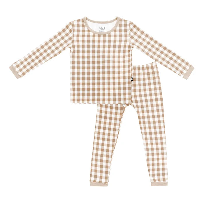 Kyte Baby Long Sleeve Toddler Pajama Set - Gingham Bisque