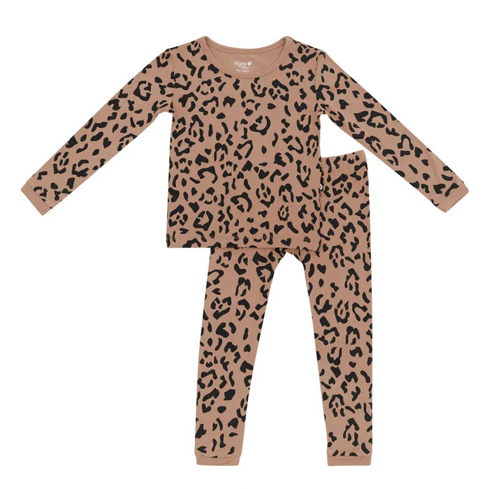 Kyte Baby Long Sleeve Toddler Pajama Set - Latte Leopard