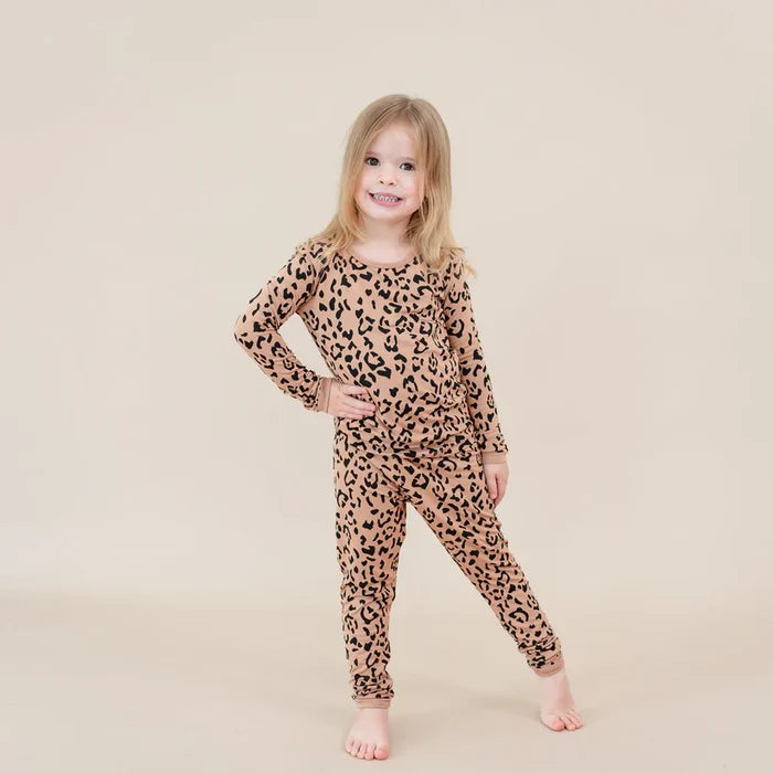 Kyte Baby Long Sleeve Toddler Pajama Set - Latte Leopard