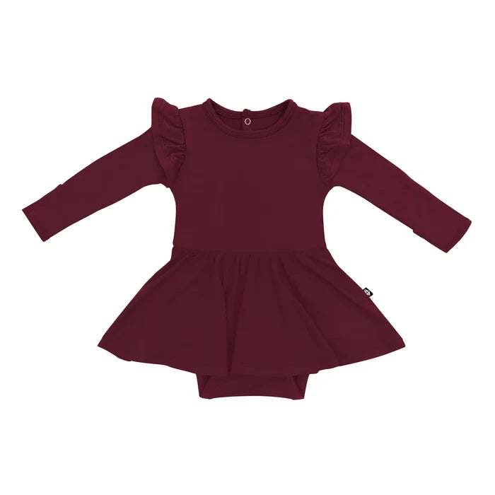 Kyte Baby Long Sleeve Twirl Bodysuit Dress - Burgundy