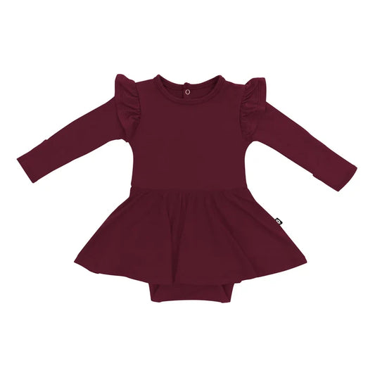 Kyte Baby Long Sleeve Twirl Bodysuit Dress - Burgundy