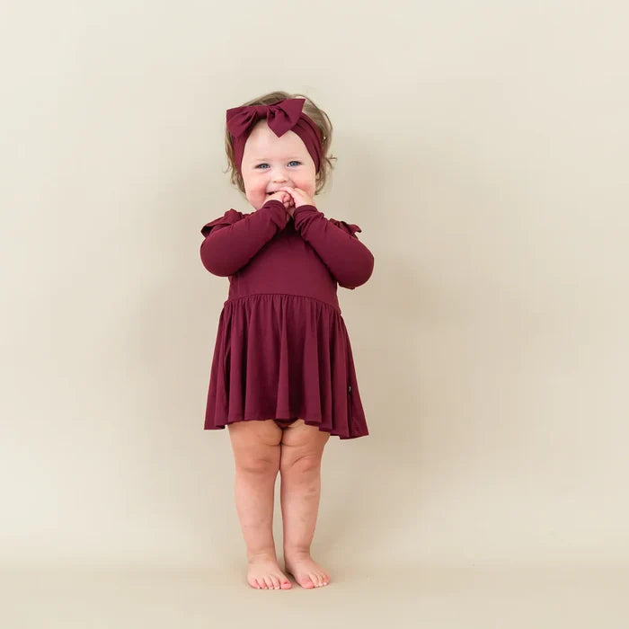 Kyte Baby Long Sleeve Twirl Bodysuit Dress - Burgundy