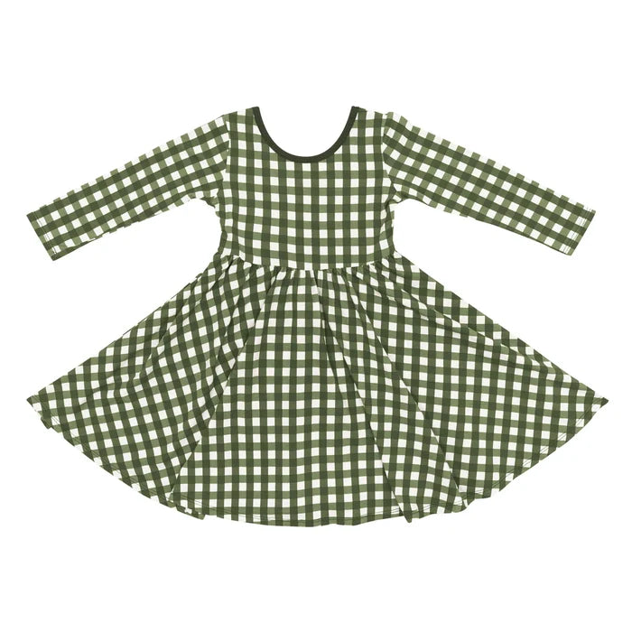 Kyte Baby Long Sleeve Twirl Dress - Gingham Fir