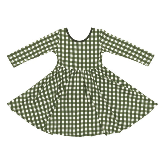 Kyte Baby Long Sleeve Twirl Dress - Gingham Fir