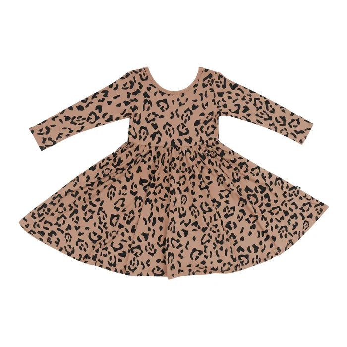 Kyte Baby Long Sleeve Twirl Dress - Latte Leopard