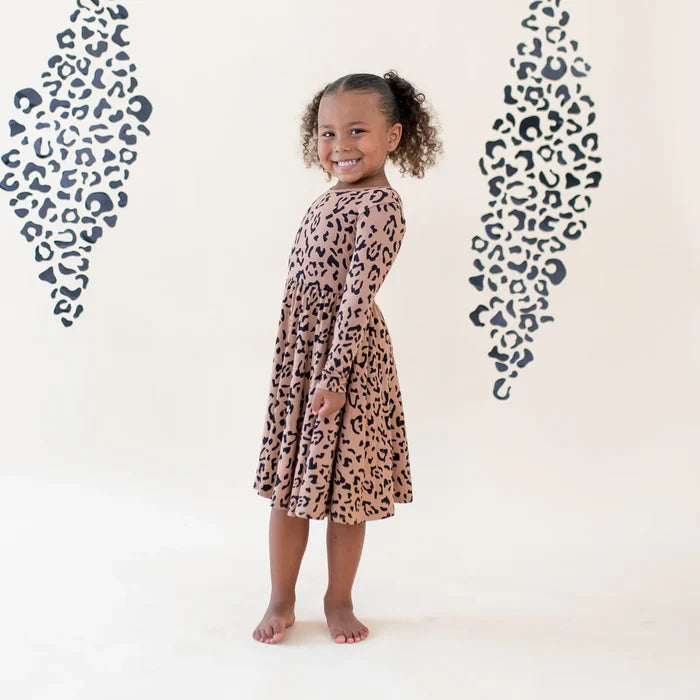 Kyte Baby Long Sleeve Twirl Dress - Latte Leopard