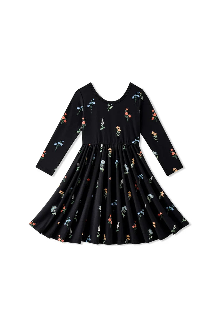 Kyte Baby Long Sleeve Twirl Dress - Midnight Wildflower