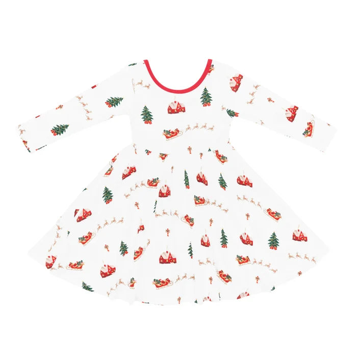 Kyte Baby Long Sleeve Twirl Dress - Santa Sleigh