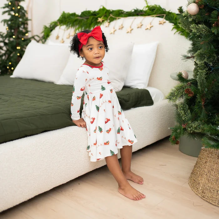 Kyte Baby Long Sleeve Twirl Dress - Santa Sleigh