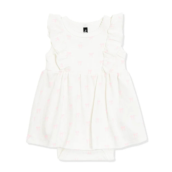 Kyte Baby Pointelle Bodysuit Dress - Sweet Pink Bow