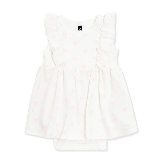 Kyte Baby Pointelle Bodysuit Dress - Sweet Pink Bow
