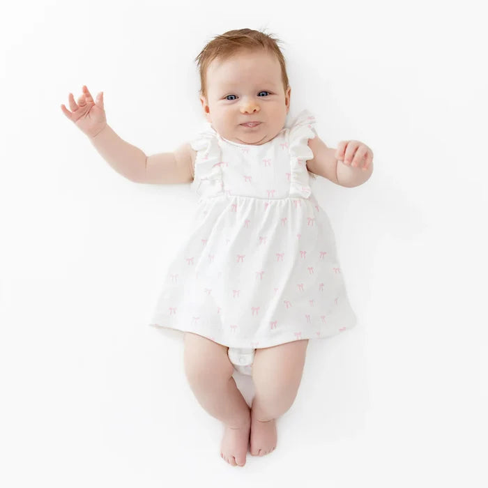 Kyte Baby Pointelle Bodysuit Dress - Sweet Pink Bow