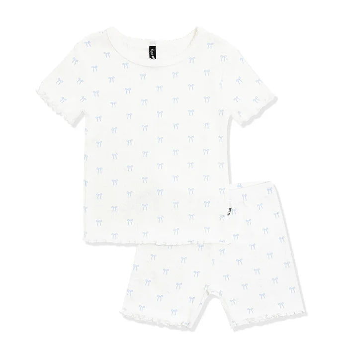Kyte Baby Pointelle Short Sleeve Set - Sweet Blue Bow