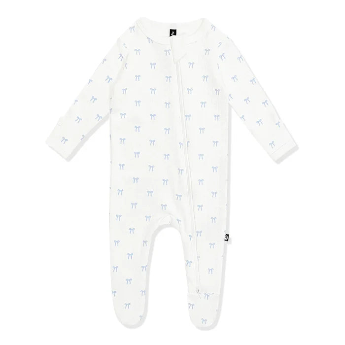 Kyte Baby Pointelle Zippered Footie - Sweet Blue Bow
